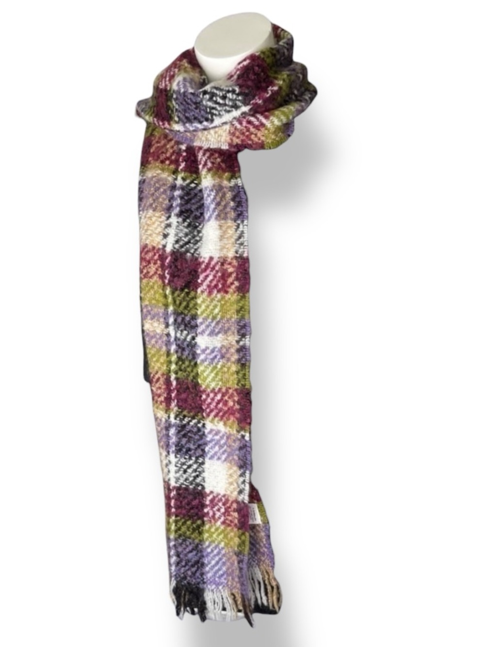 Made in France P. Cornillon Mohair Blend Plaid Scarf